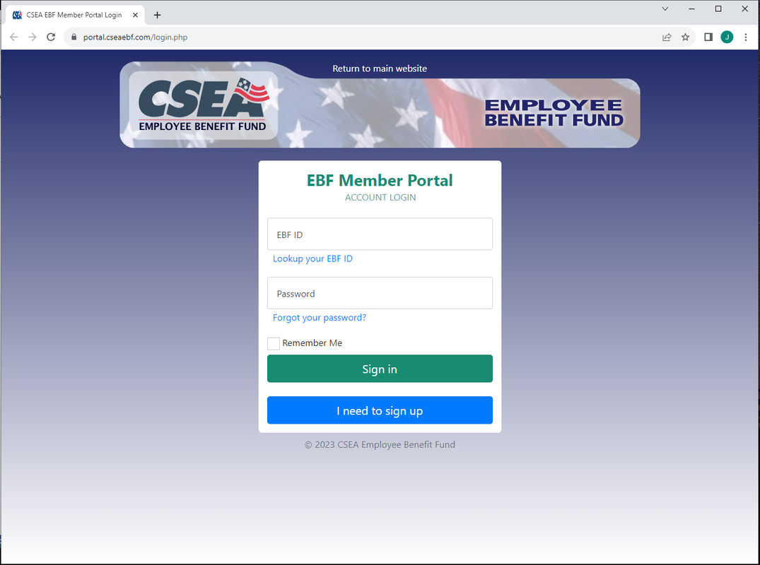 A screenshot of the EBF Member Portal